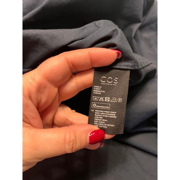 COS Dark Blue V-Neck Long Sleeve Cotton Voluminous A-Line Dress Size 12 - Picture 4 of 7